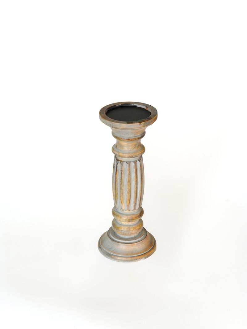 Traditional Gray Wash Eco-friendly Handmade Mango Wood Set Of Two 6" & 9" Pillar Candle Holder