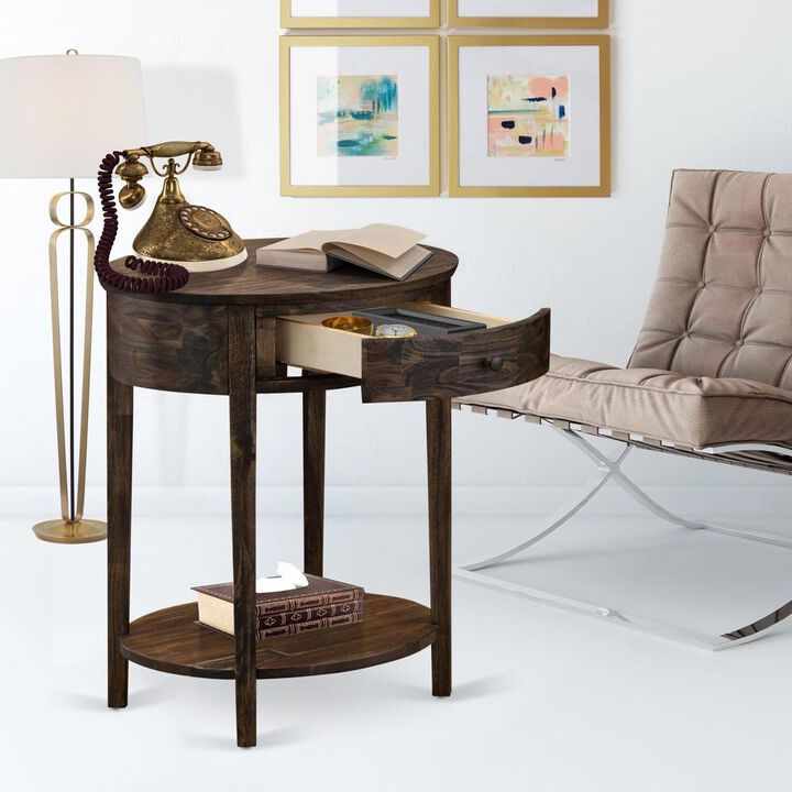 Small End Table with 1 Wood Drawer, Stable and Sturdy Constructed - Distressed Jacobean Finish