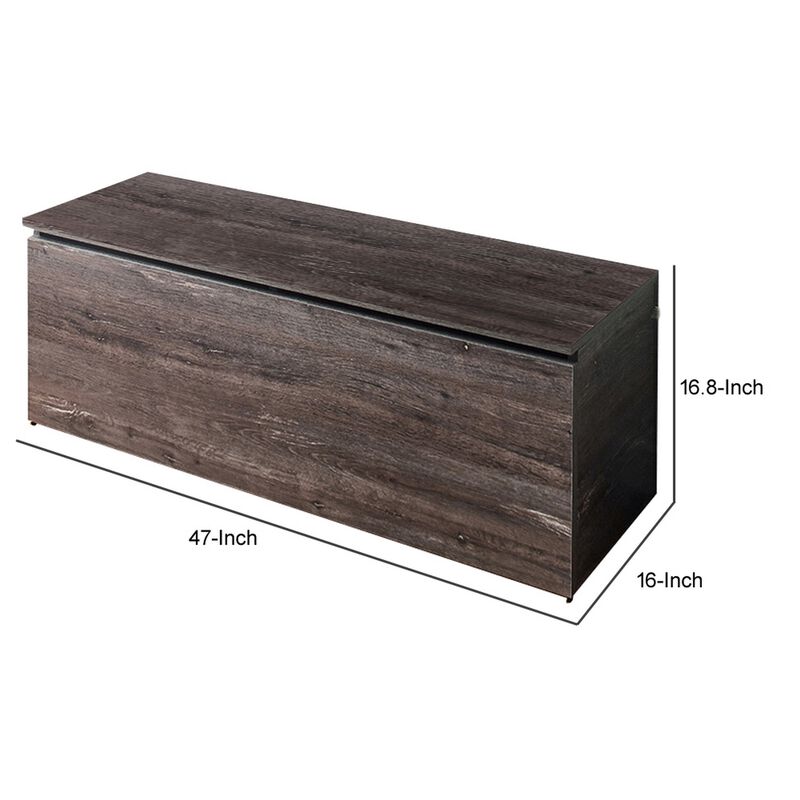 Lean Storage Bench Chest with Safety Hinges, Lift Top, Farmhouse Gray Wood - Benzara