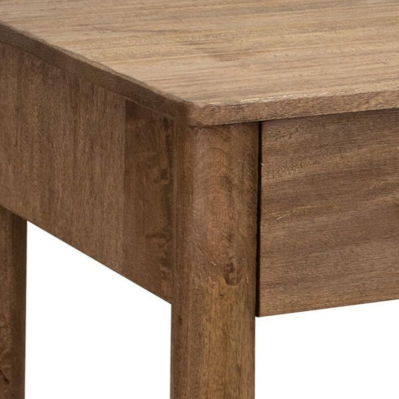 Benjara Olum 26 Inch Chairside Table, Drawer, Lower Shelf, Square Top, Wood, Brown and Gold