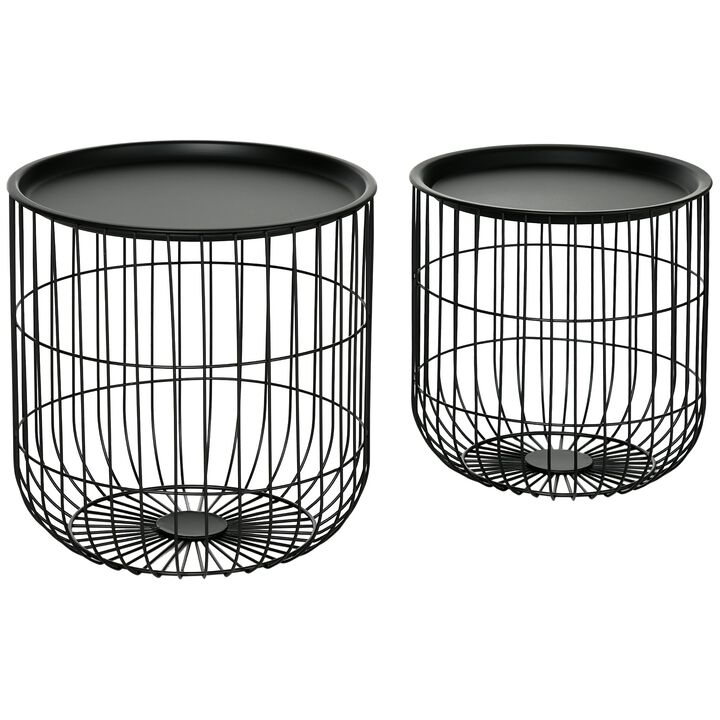 Black Living Room Set: 3-Piece Coffee Table with Nesting Wire Baskets