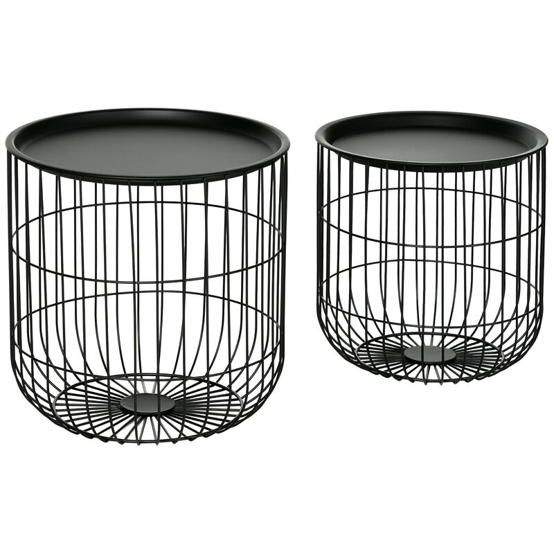 Black Living Room Set: 3-Piece Coffee Table with Nesting Wire Baskets