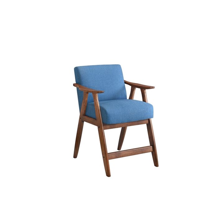 Stella 26 Inch Counter Height Chair, Blue Fabric, Foam Cushions, Brown - Benzara