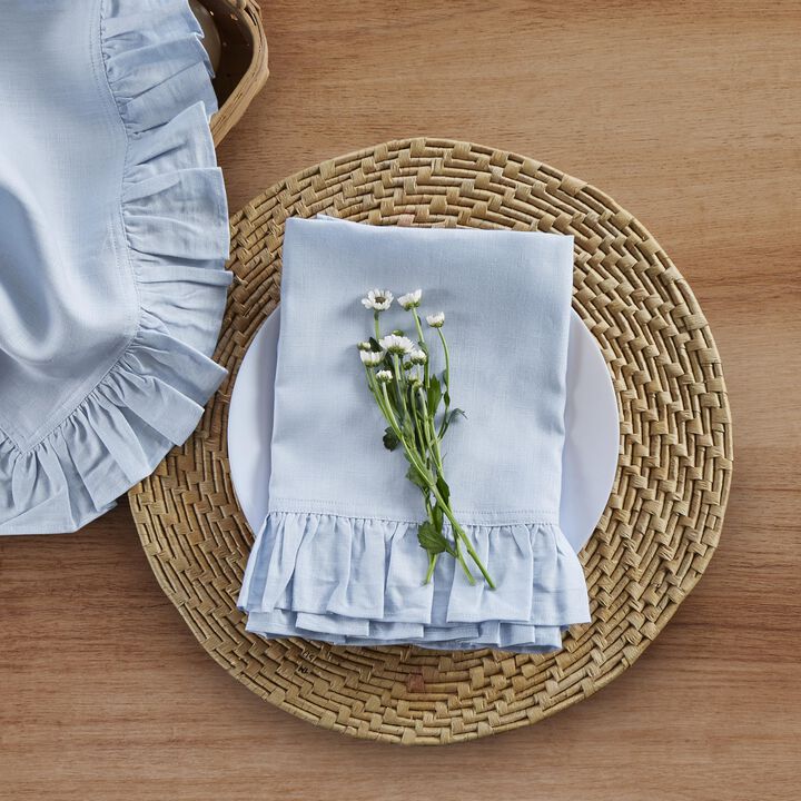 Solino Home 100% Pure Linen Cloth Napkins 20 x 20 Inch Set of 4 | Gabrielle Ruffle Dinner Napkins