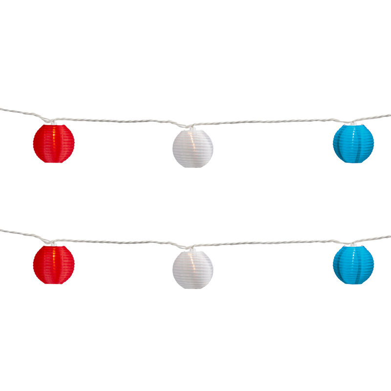 Patriotic Paper Lantern Patio Light Set - Red  White and Blue - 8.5' White Wire - 10ct