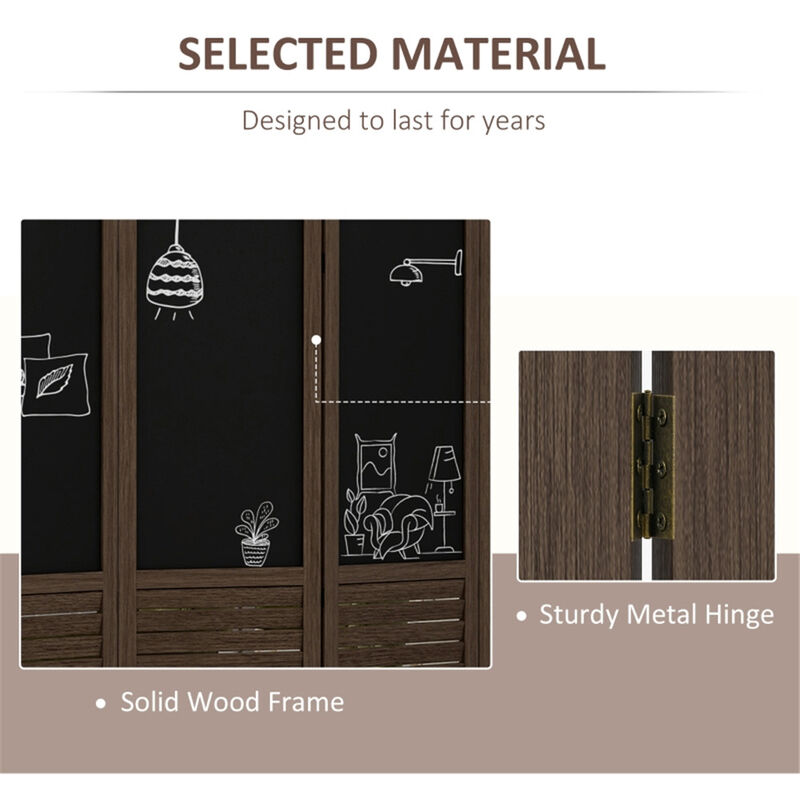 Wooden Privacy Screen Decorative Room Separator with Louvered Panels