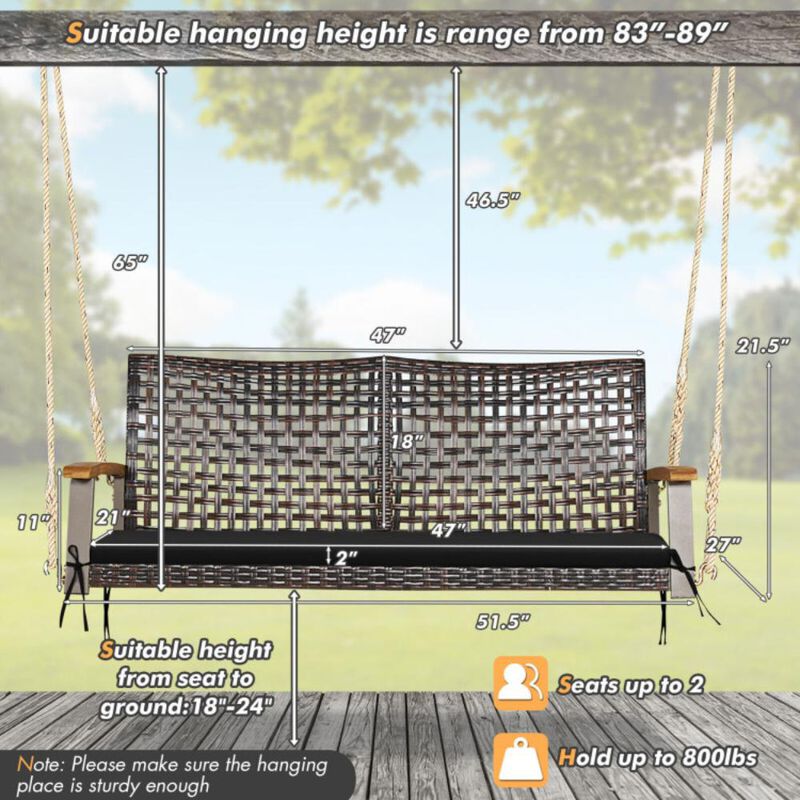 Hivvago 2-Person Rattan Hanging Porch Swing Chair