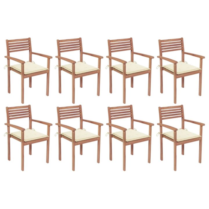 vidaXL Stackable Garden Chairs with Cushions 8 pcs Solid Teak Wood