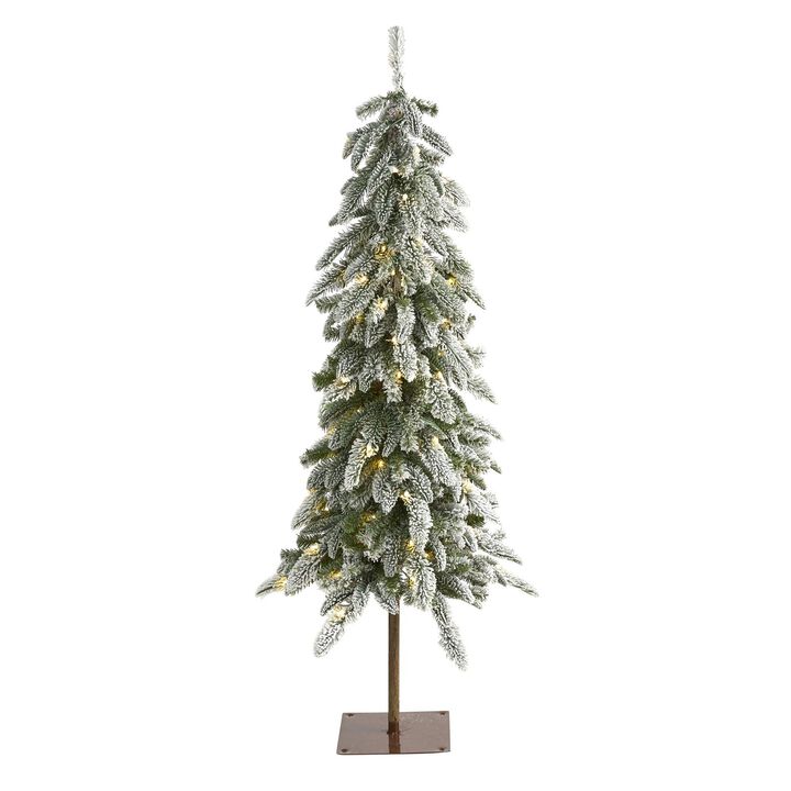 Nearly Natural Flocked Washington Alpine Christmas Tree with White Warm LED lights and Bendable Branches