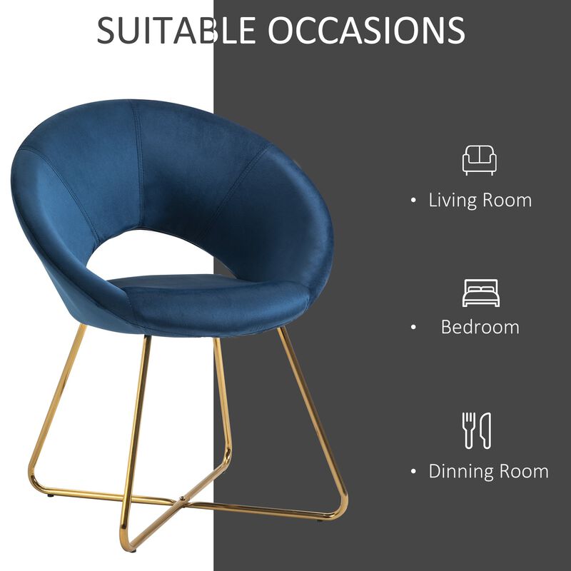 Blue Reception Elegance: Velvet Accent Chair with Gold Metal Legs