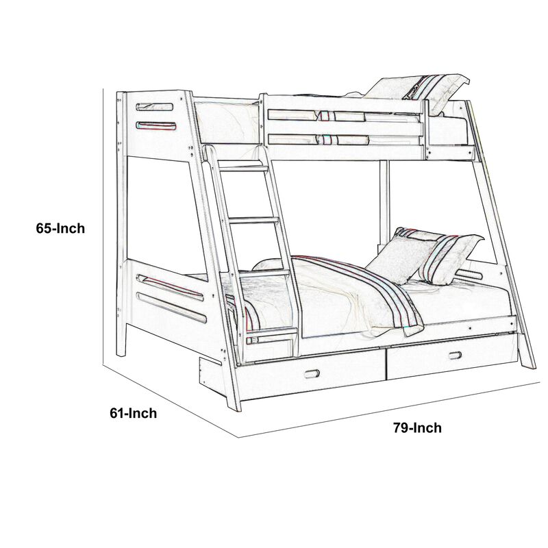 Emily Twin Over Full Bunk Bed with Ladder, 2 Drawers, Gray Solid Wood