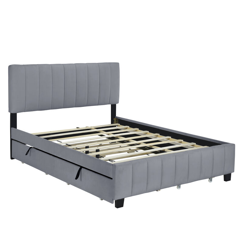 Merax Velvet Platform Bed Frame with  Drawers and Trundle