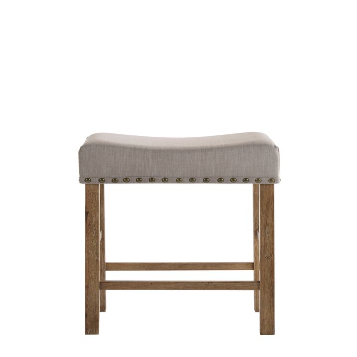 Fabric Upholstered Wooden Counter Height Stool,Set of 2,Brown and Gray-Benzara