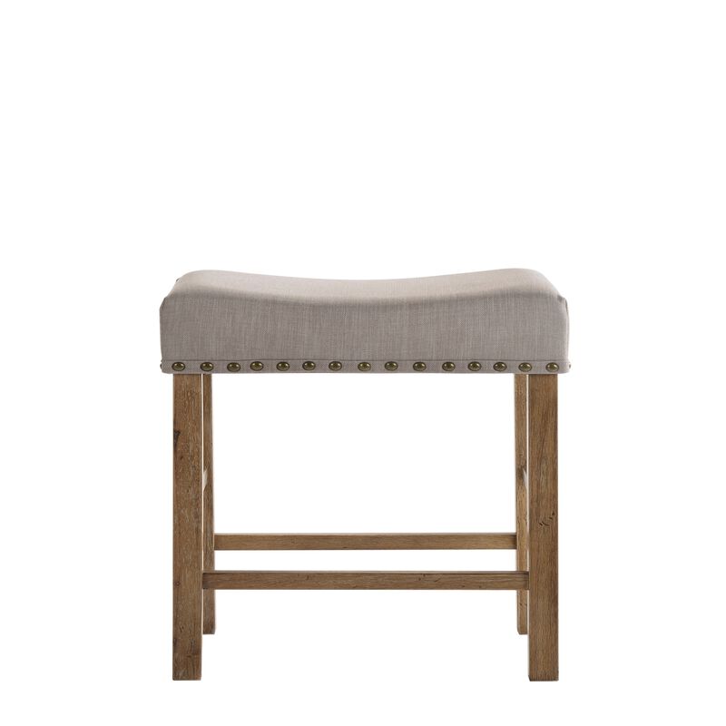 Fabric Upholstered Wooden Counter Height Stool,Set of 2,Brown and Gray-Benzara