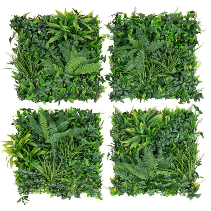 Hivvago 4 Pieces 20 x 20 Inch Artificial Hedge Boxwood Panels with Diverse Leaves
