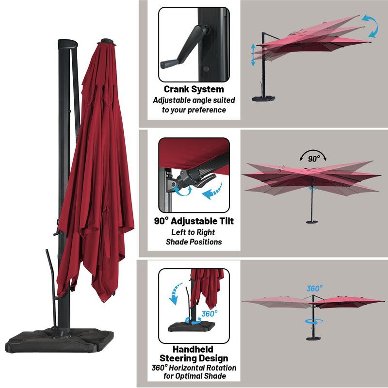 10x13 ft. 360° Rotation Outdoor Patio Cantilever Umbrella with Base in Red