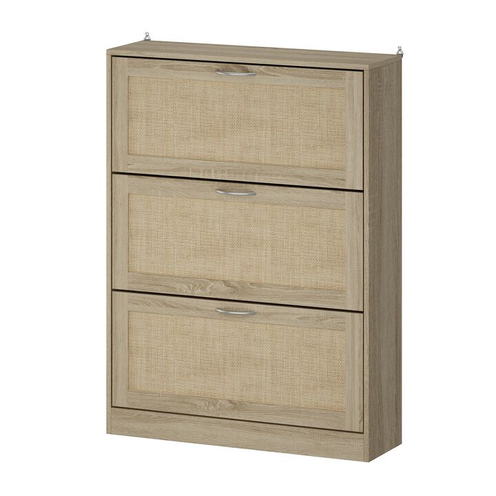 42.5 in. H x 31.5 in. W Burly Wood Color Wooden Shoe Storage Cabinet with 3 Large Drawers and 6 Shelves in Total