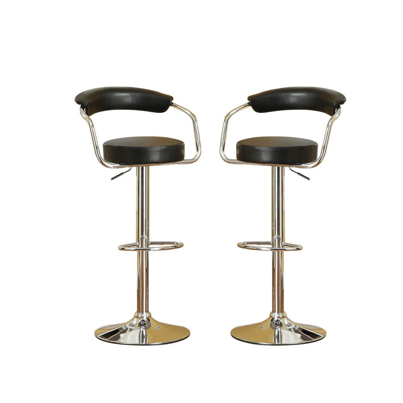 Set Of 2 Black Faux Leather Bar Stools