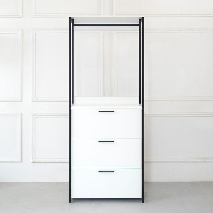 FC Design Klair Living Wood and Metal Walk-in Closet with Three Drawers