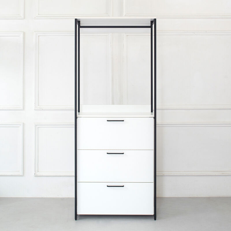 FC Design Klair Living Wood and Metal Walk-in Closet with Three Drawers