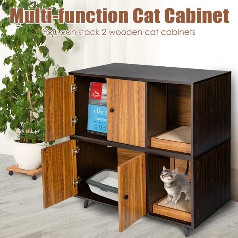 Hivvago Cat Litter Box Enclosure with Divider and Double Doors