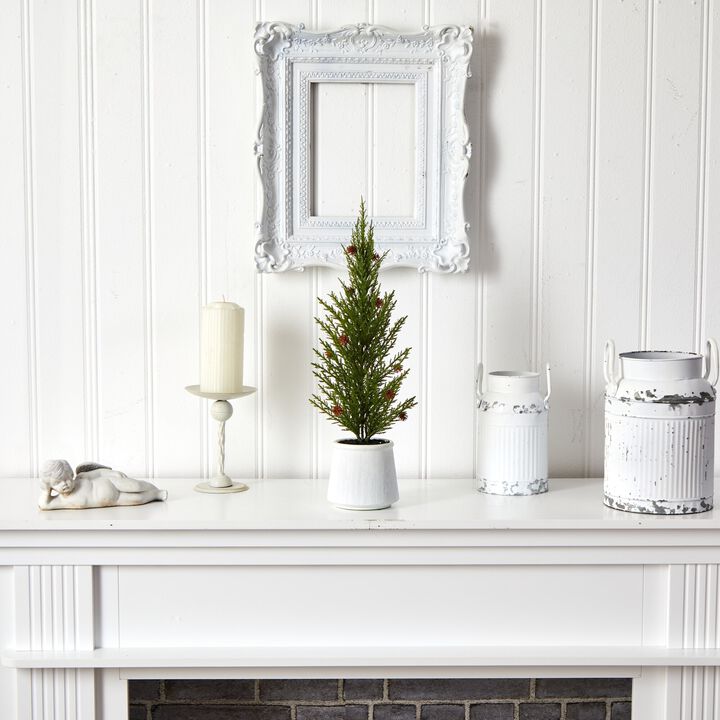 Hivvago 20 Feet Feet Cedar Pine “Natural Look Inches Artificial Tree with Mini Pine Cones in Decorative Planter