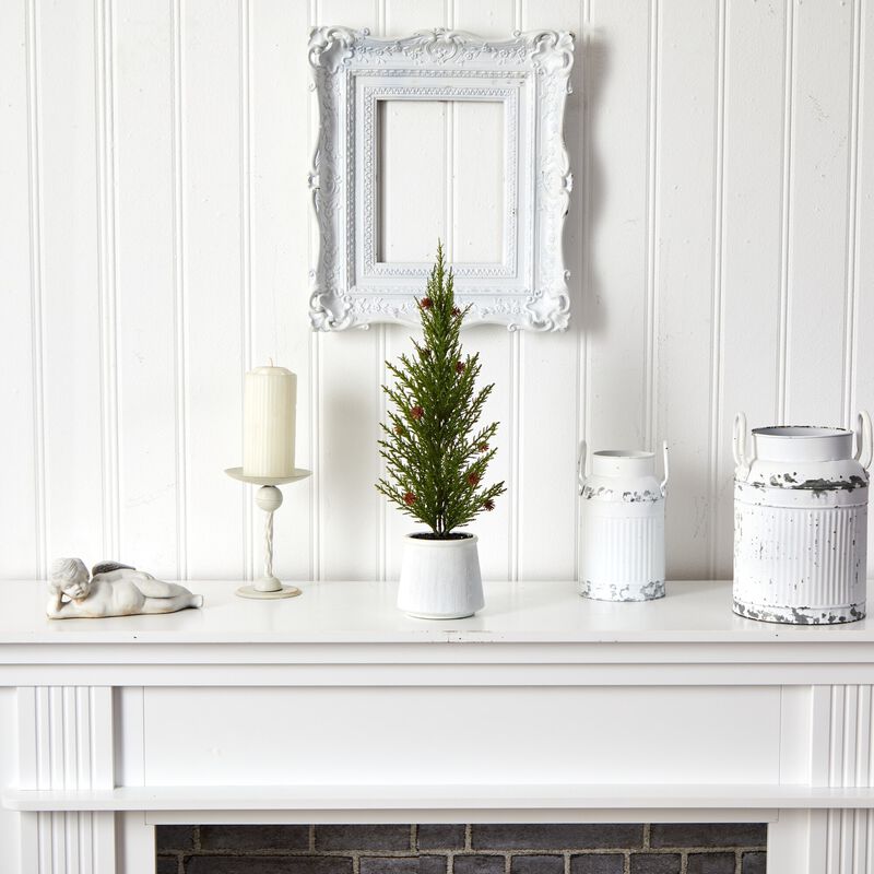 Hivvago 20 Feet Feet Cedar Pine “Natural Look Inches Artificial Tree with Mini Pine Cones in Decorative Planter