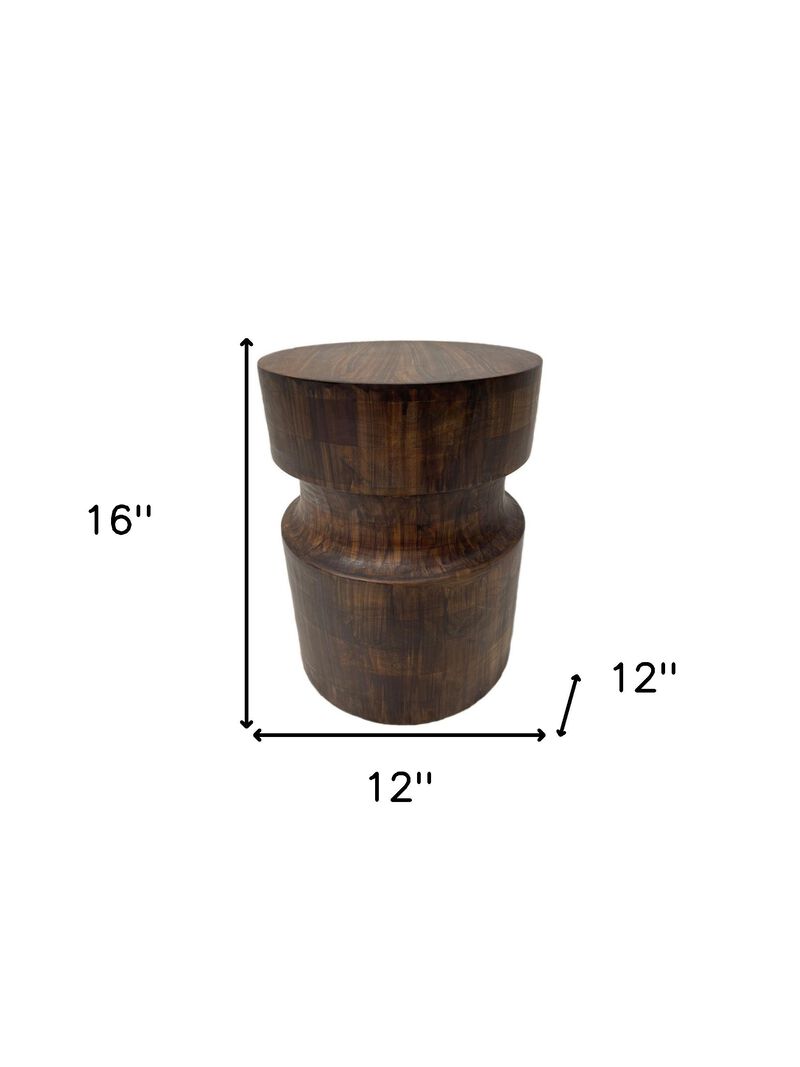 Hivvago 16" Brown Solid Wood Drum End Table