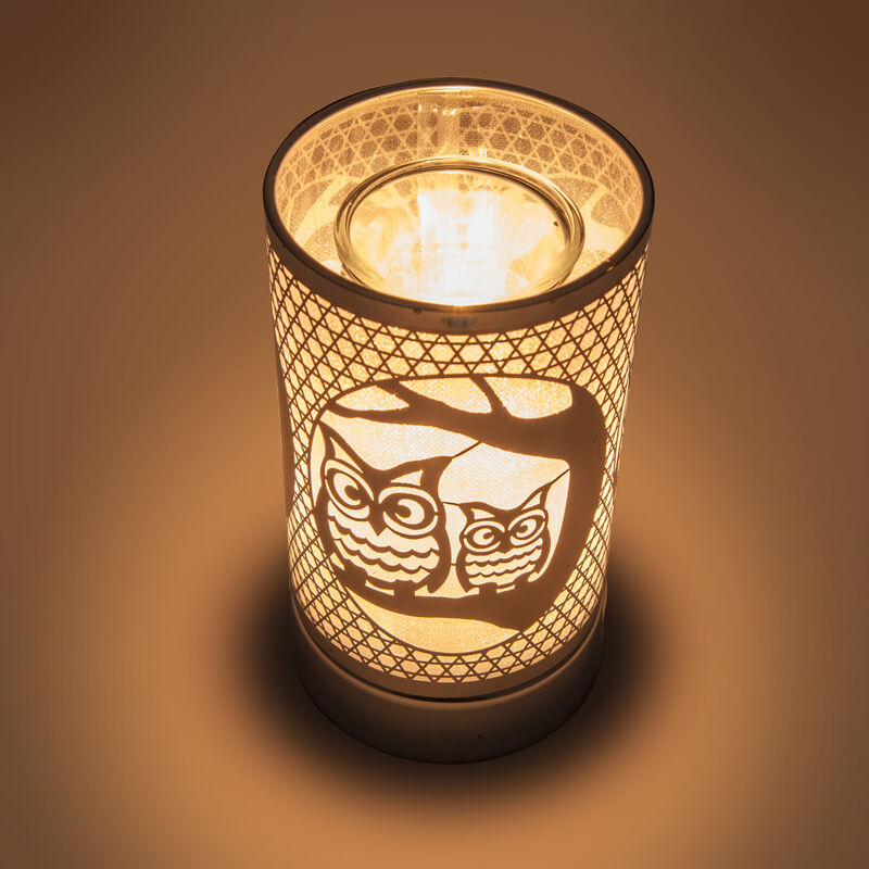 7" Touch lamp/Oil burner/Wax warmer - Silver Loving Owls