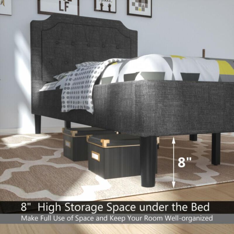 Hivvago Linen Twin Upholstered Platform Bed with Frame Headboard Mattress Foundation