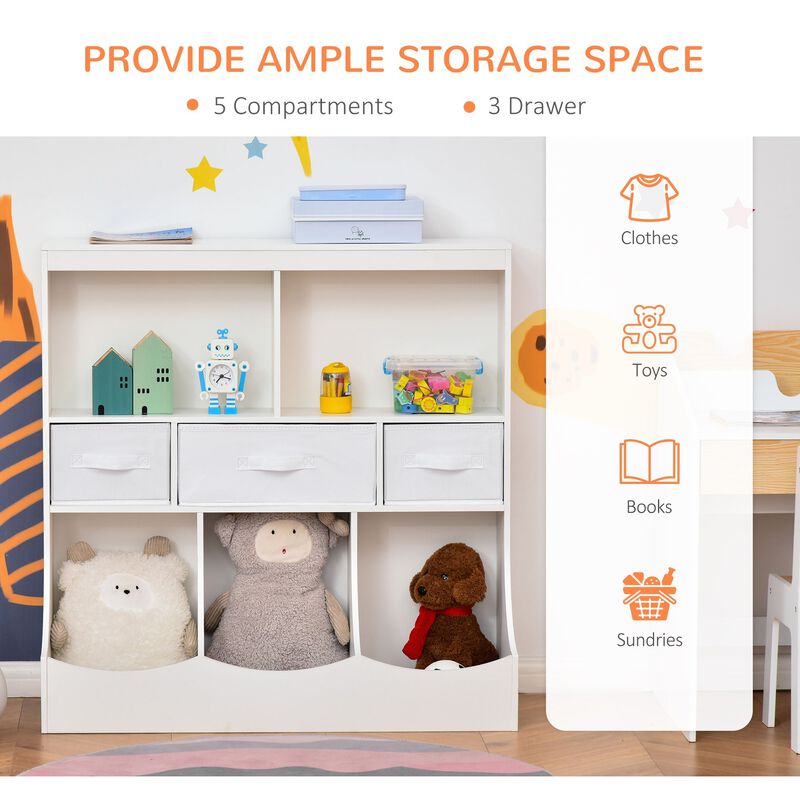 White Children's Wardrobe: Freestanding Cabinet with Bookcase and Drawers