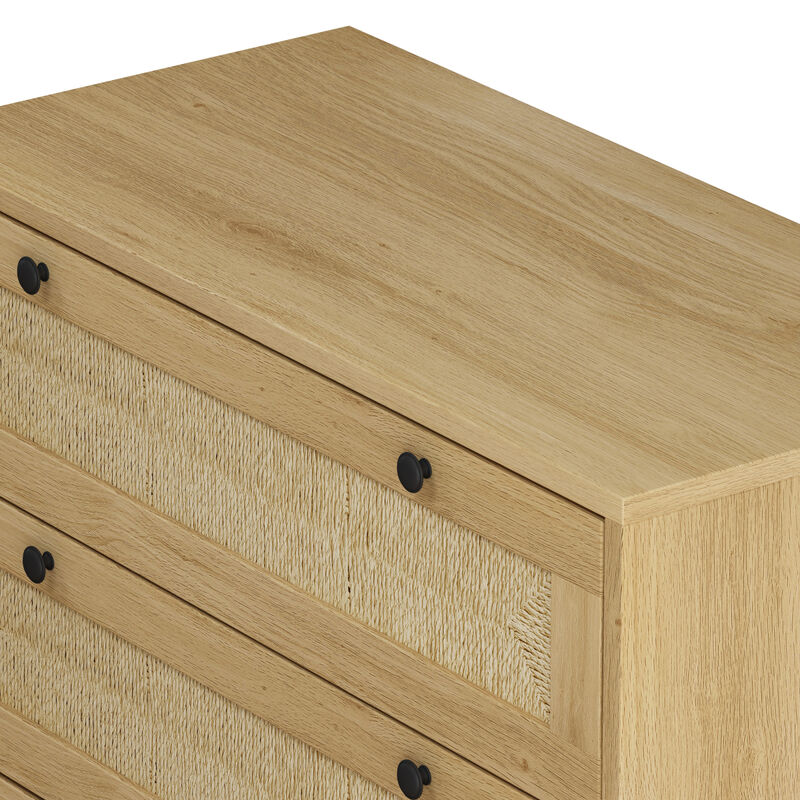 30" Oak 3-Drawer Woven Storage Cabinet for Multiple Rooms