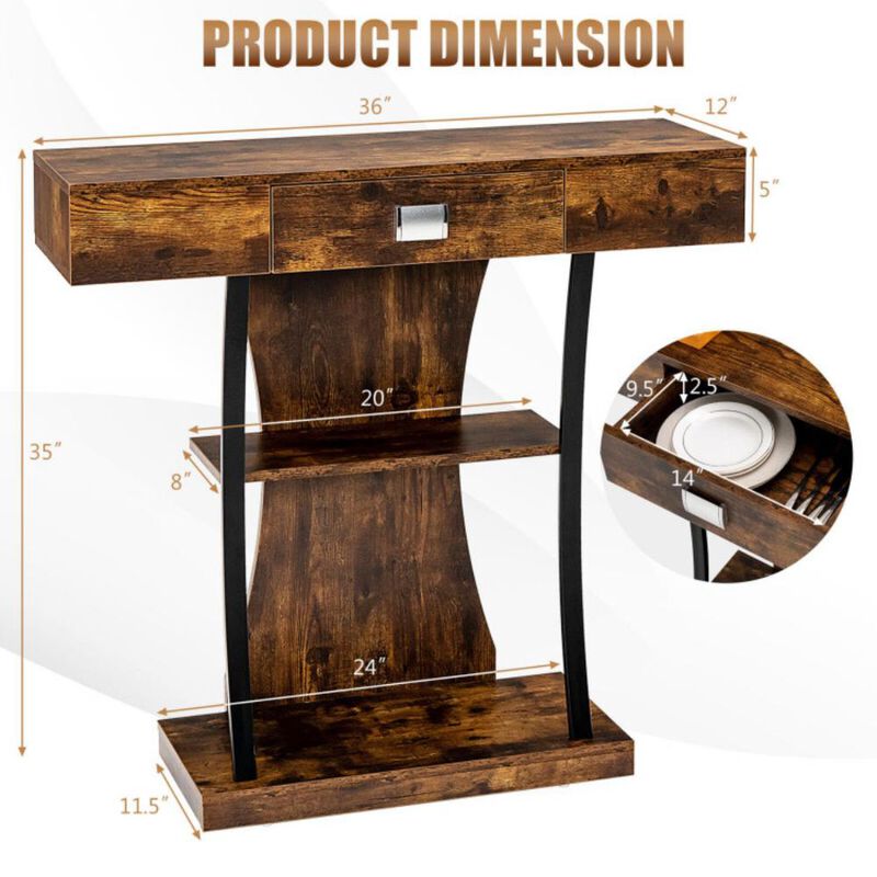 Hivvago Console Table with Drawer and 2-Tier Shelves for Entryway Living Room
