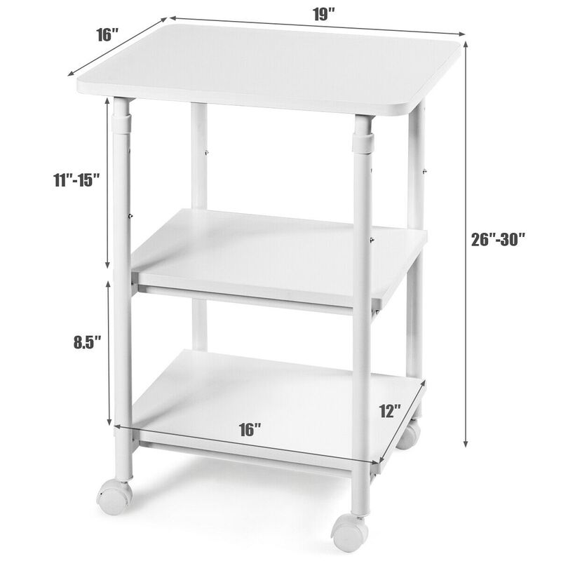 3-tier Adjustable Printer Stand with 360� Swivel Casters