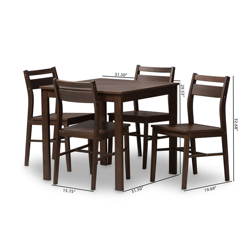 Baxton Studio Lovy Modern and Contemporary Walnut Finished 5 Piece Dining Set