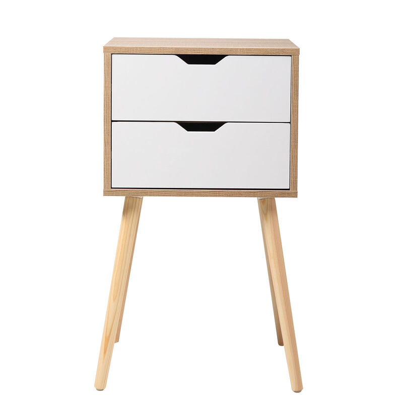 Streamdale Modern Nightstand Set (2) with Drawers and Splayed Legs, White