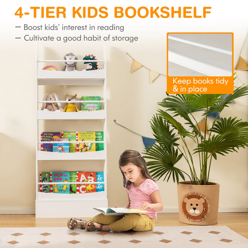 4-Tier Bookshelf with 2 Anti-Tipping Kits for Books and Magazines