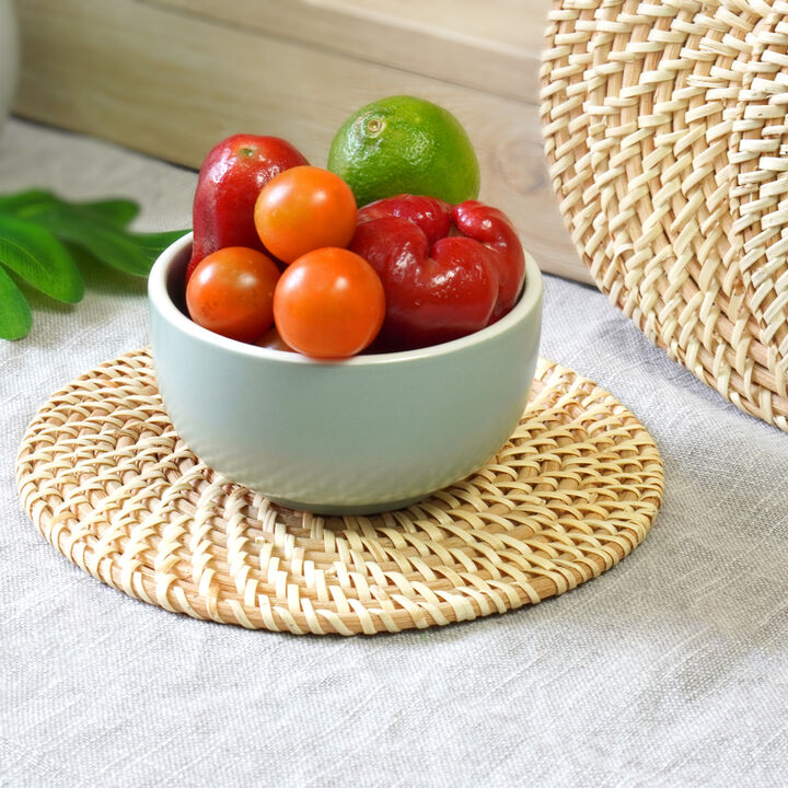 Set of 4 Decorative Round 7.25"" Natural Woven Handmade Rattan Placemats