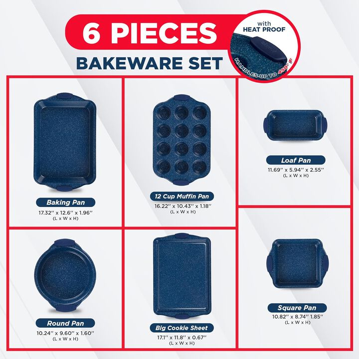 BAKKEN Kitchen Baking Pan Set - Nonstick Coating, Carbon Steel Bakeware Sets with Silicone Handles, Baking Kitchen Essentials, PFOA, PFOS, PTFE Free, Oven Safe Tray (Up To 450° F), Set of 6