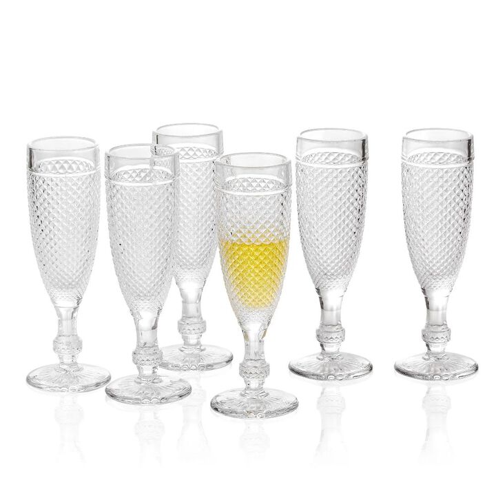 Hivvago Chroma Clear Champagne Flutes Glass (5.1 oz. set of 6)
