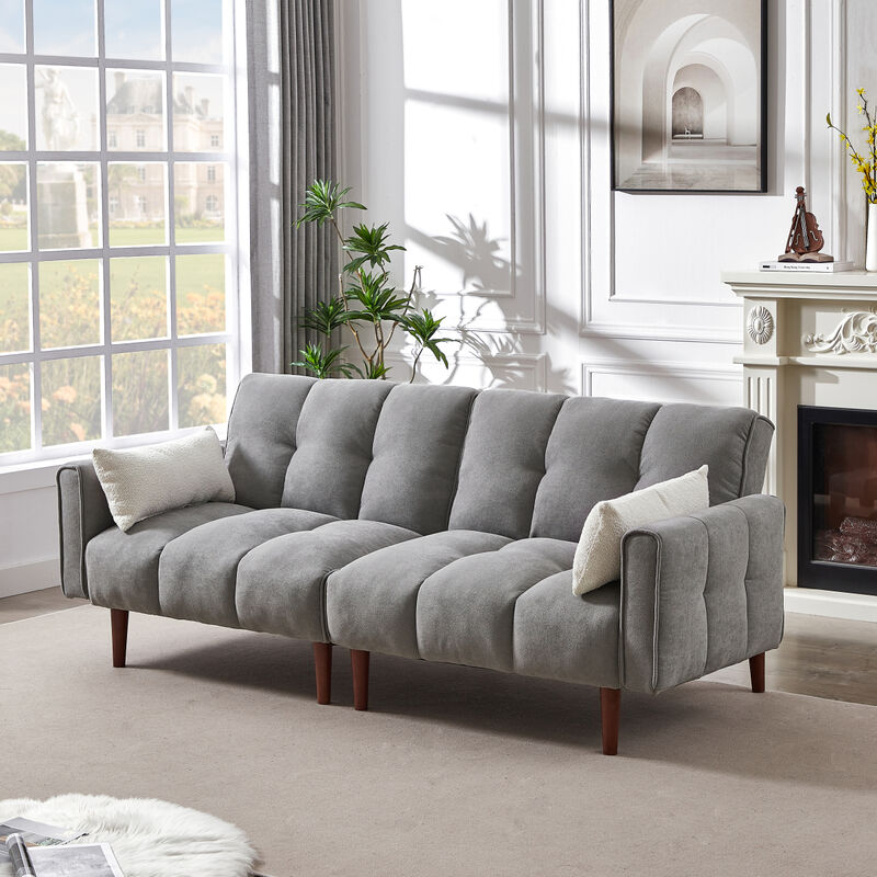 Modern Grey Convertible Futon with Pillows