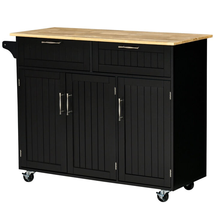 Black Mobile Kitchen: Island with Drawers and Cabinet Storage