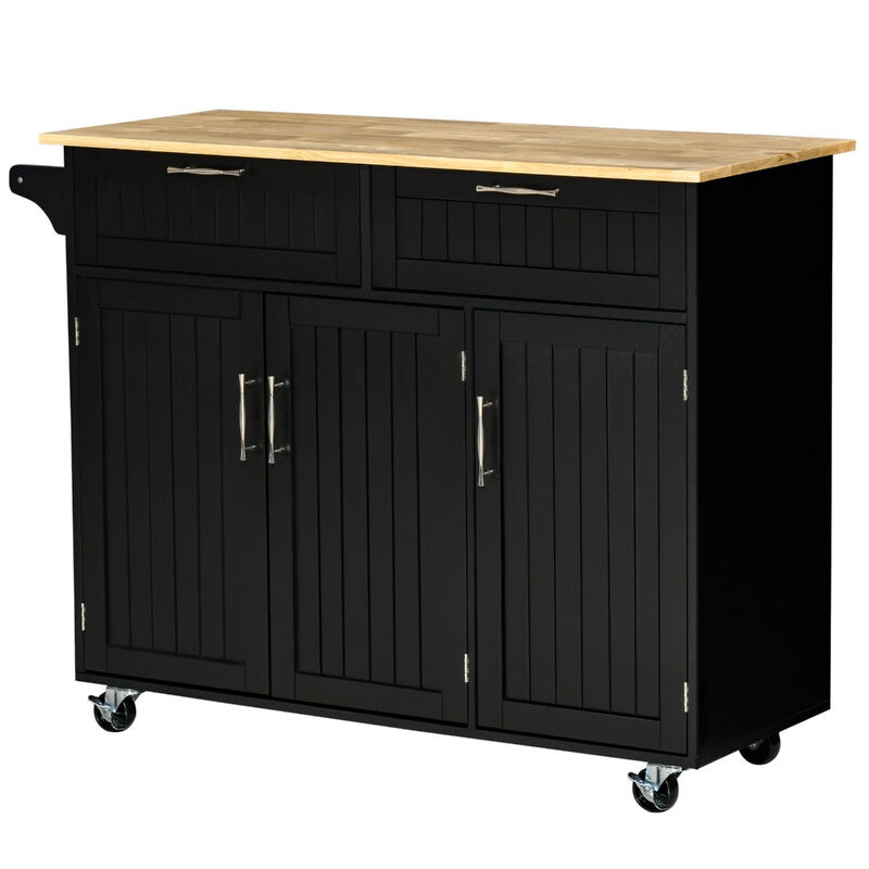 Black Mobile Kitchen: Island with Drawers and Cabinet Storage