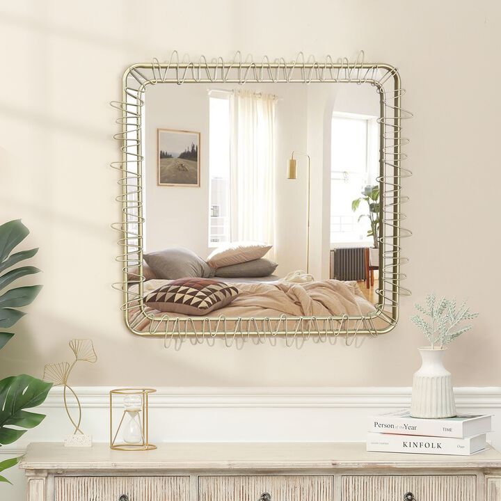Gold Metal Frame 30.2-In Square Accent Wall Mirror