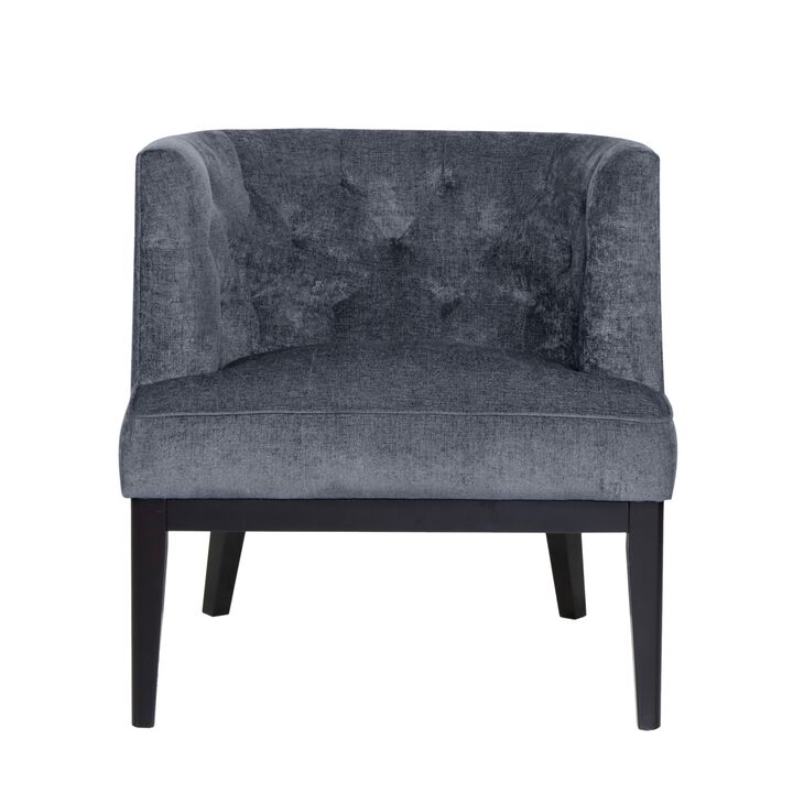 Addy Accent Chair, Black Rubberwood, Dark Gray Diamond Stitch Fabric - Benzara