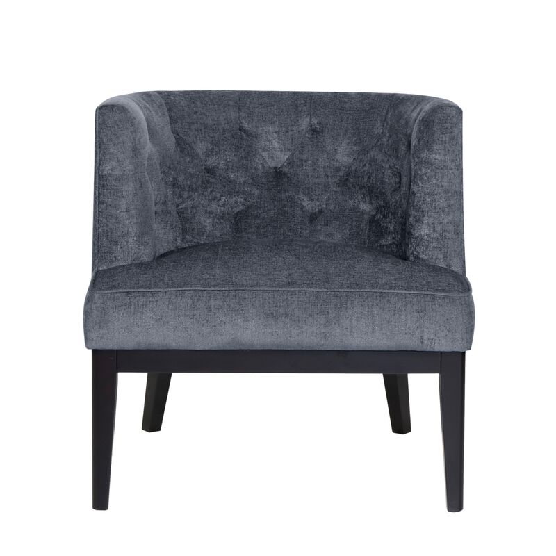 Addy Accent Chair, Black Rubberwood, Dark Gray Diamond Stitch Fabric - Benzara