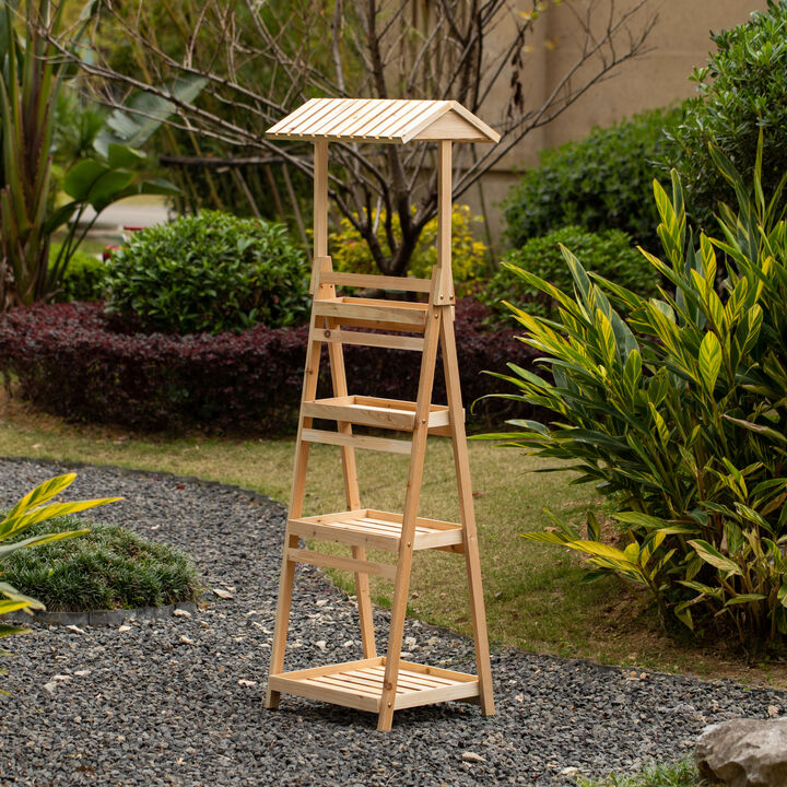 Multi-Functional Wooden Shelf Plant Stand, Storage Rack and Bookcase for Indoor and Covered Outdoor Spaces - Enhances Patios, Porches, Living Rooms, Balconies, Corners, Gardens, and Home Offices