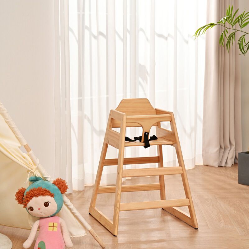 Sturdy Pine Wood Baby Chair with Adjustable Safety Straps