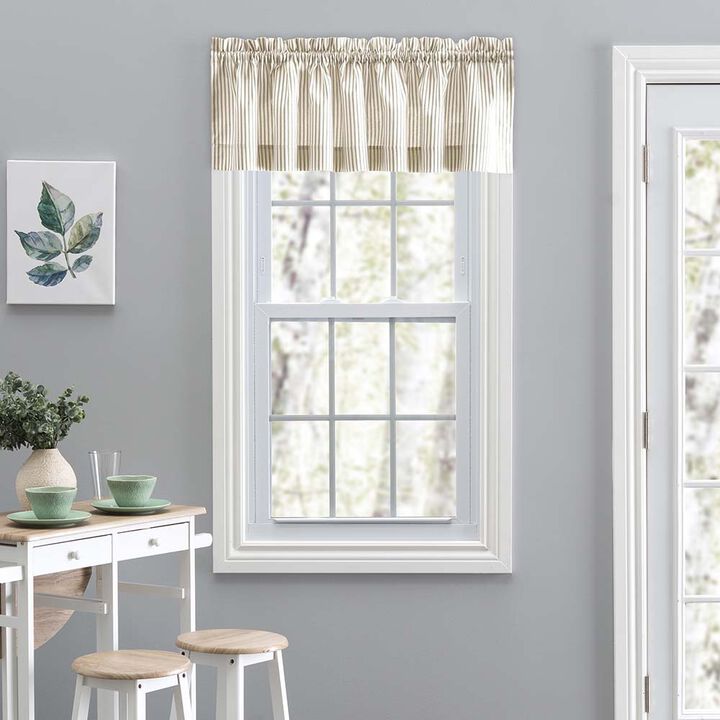 Ellis Curtain Plaza Classic Ticking Stripe Printed on 1.5" Rod Pocket Natural Ground Tailored Valance 58" x 15"