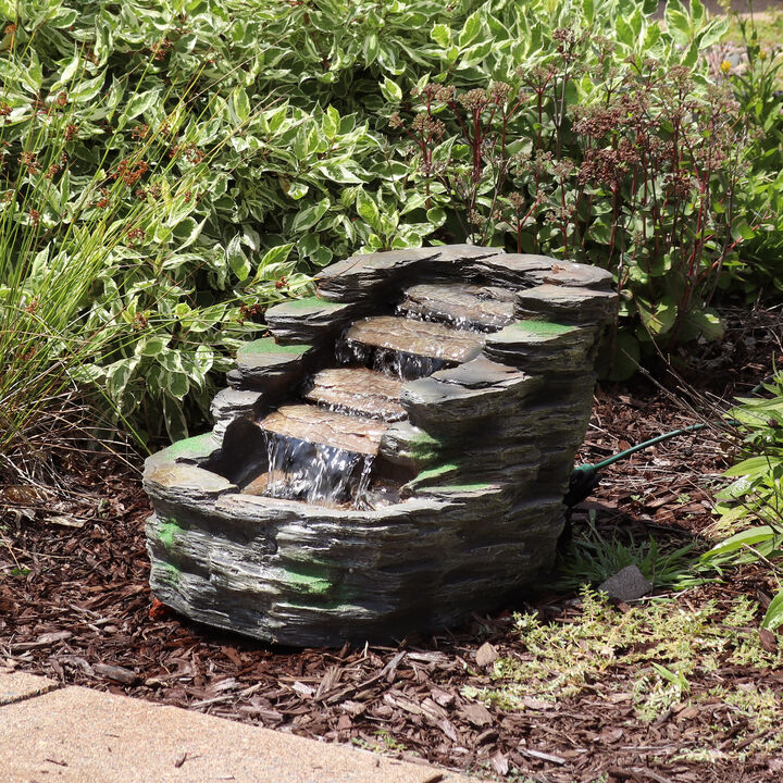 Sunnydaze Shale Falls Outdoor Water Fountain with LED Lights - 13.75 in